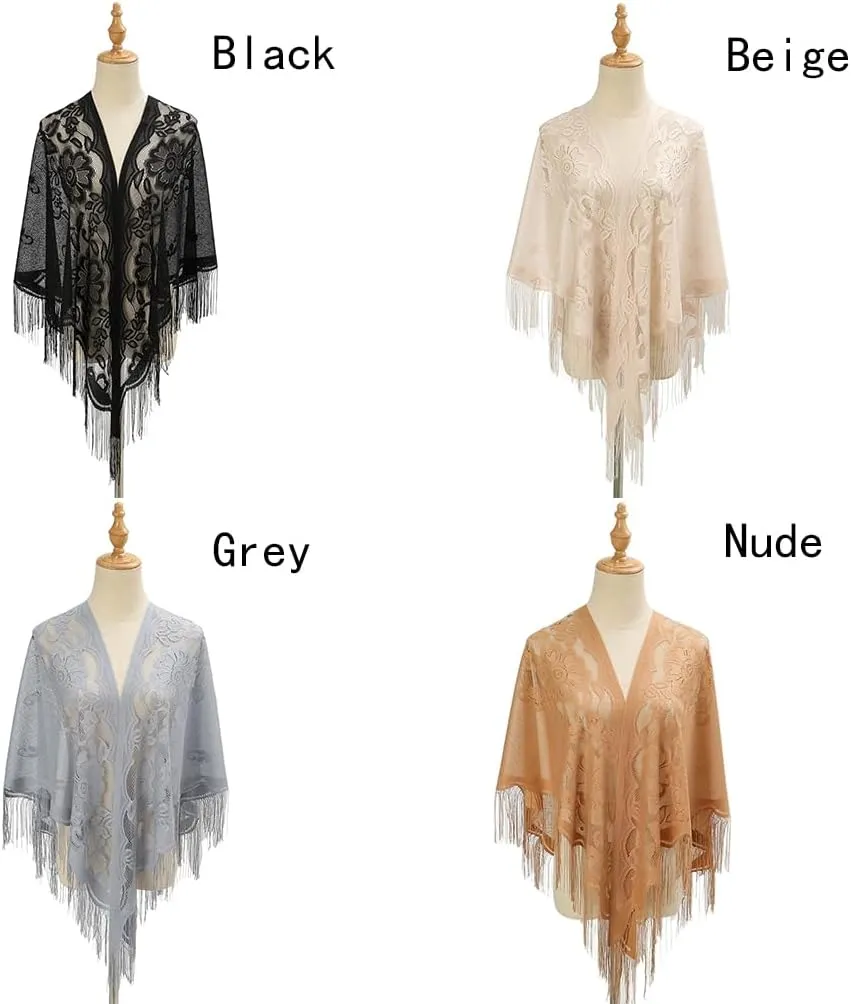 LMVERNA Shawl Wraps for Women New Nylon Hollow Solid Color Breathable Tassel Triangle Scarf Shawl