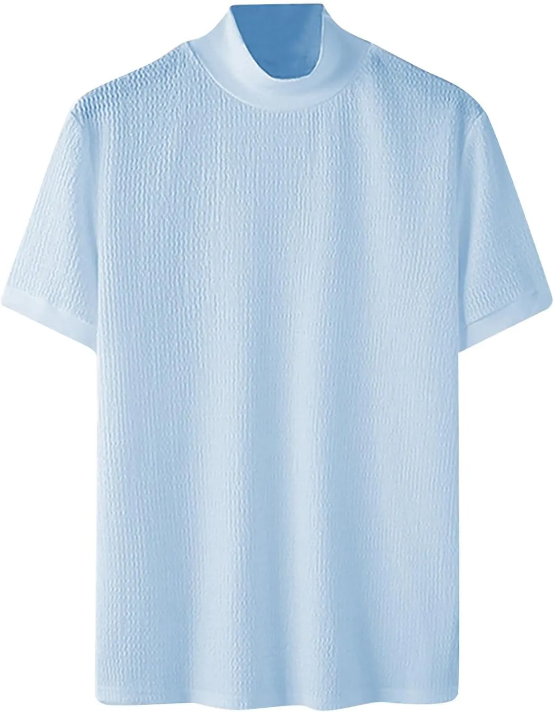 Men Mock Turtleneck Tshirt Ribbed High Collar Short Sleeve Pullover Tops Spring Summer Basic Fitted Muscle Undershirt