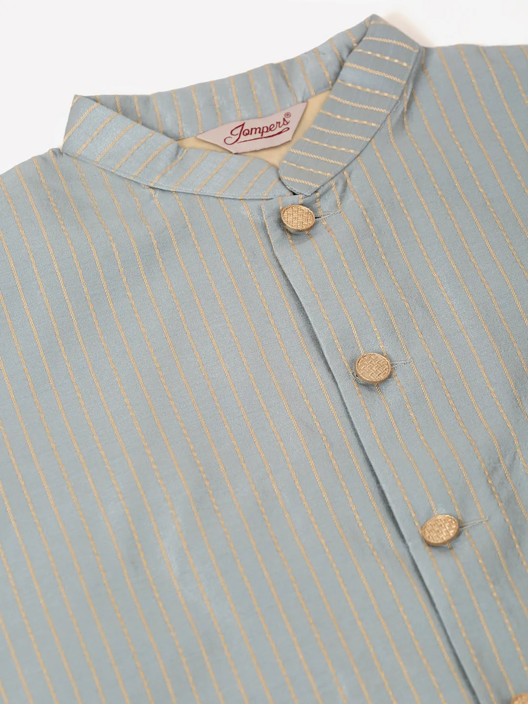 Men's Blue & Golden Embroidered Nehru Jackets ( Jowc 4043 Blue ) - Virat Fashions