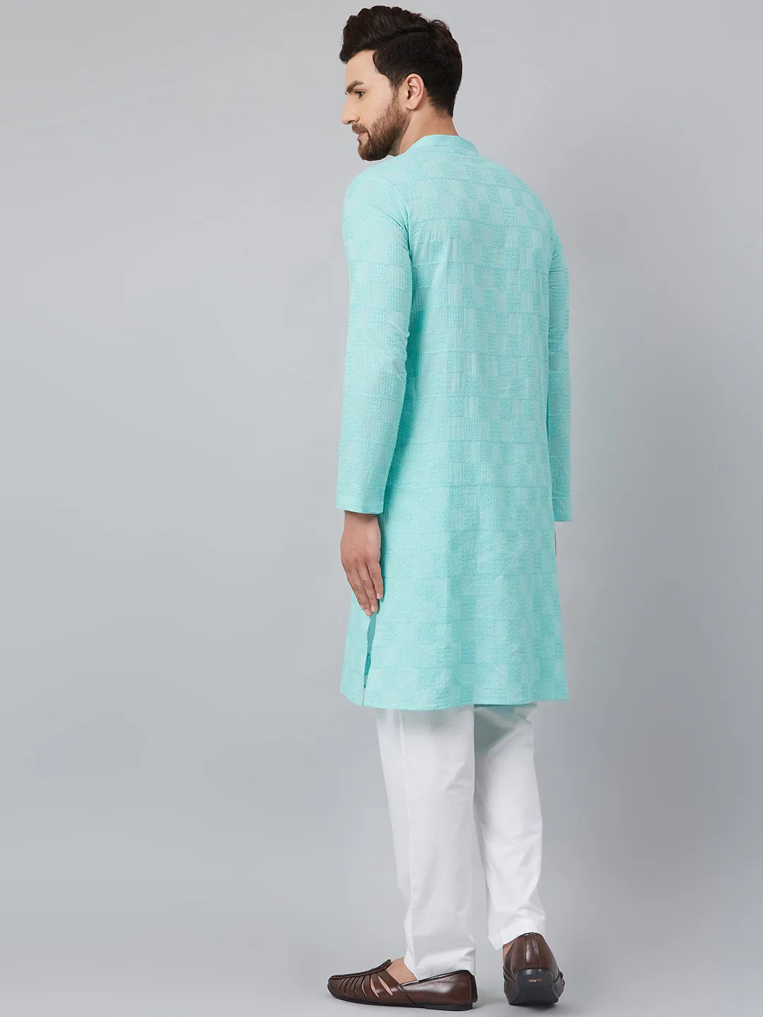 Men's Lime Green Green Chikankari Embroidered Woven Design Straight Kurta With Pyjama - See Designs
