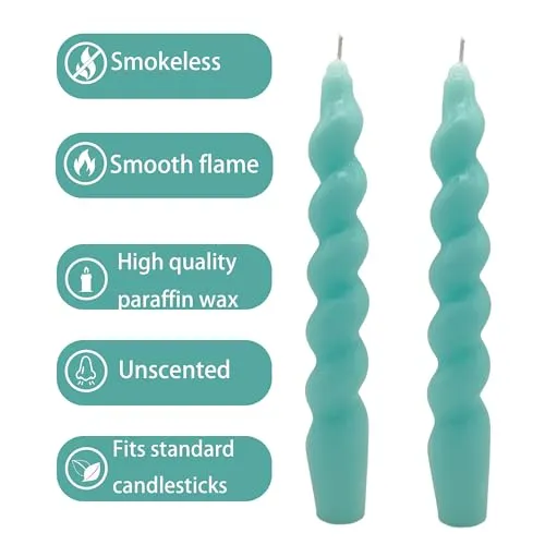 MGEZCOO Sprial Tapered Candles Pack of 4-Unscented Smokeless Burn Time 6H for Holiday Weding Dinner Decoration (Blue)