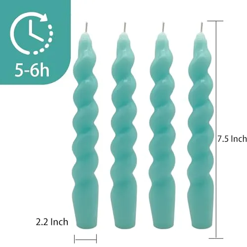 MGEZCOO Sprial Tapered Candles Pack of 4-Unscented Smokeless Burn Time 6H for Holiday Weding Dinner Decoration (Blue)