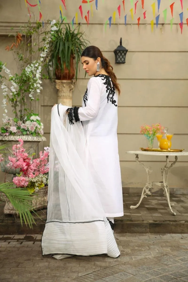 NILOFER SHAHID - Moon Stone - White Canvas - Floral Embroidered - 3 Piece