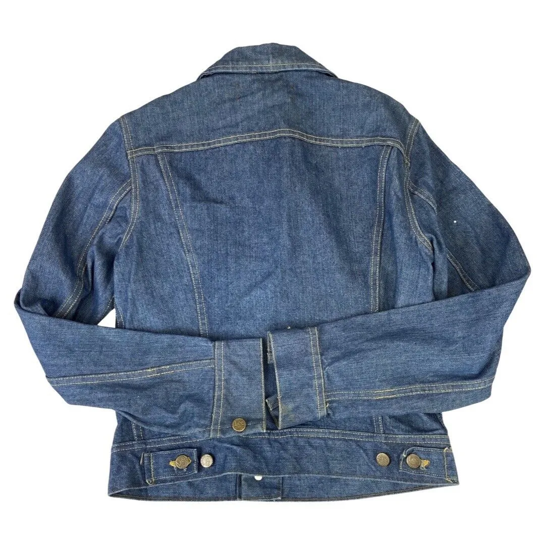 RARE VTG EARLY 1970s USA MADE LEE JEANS TRUCKER STIFF DENIM JACKET 34” XS