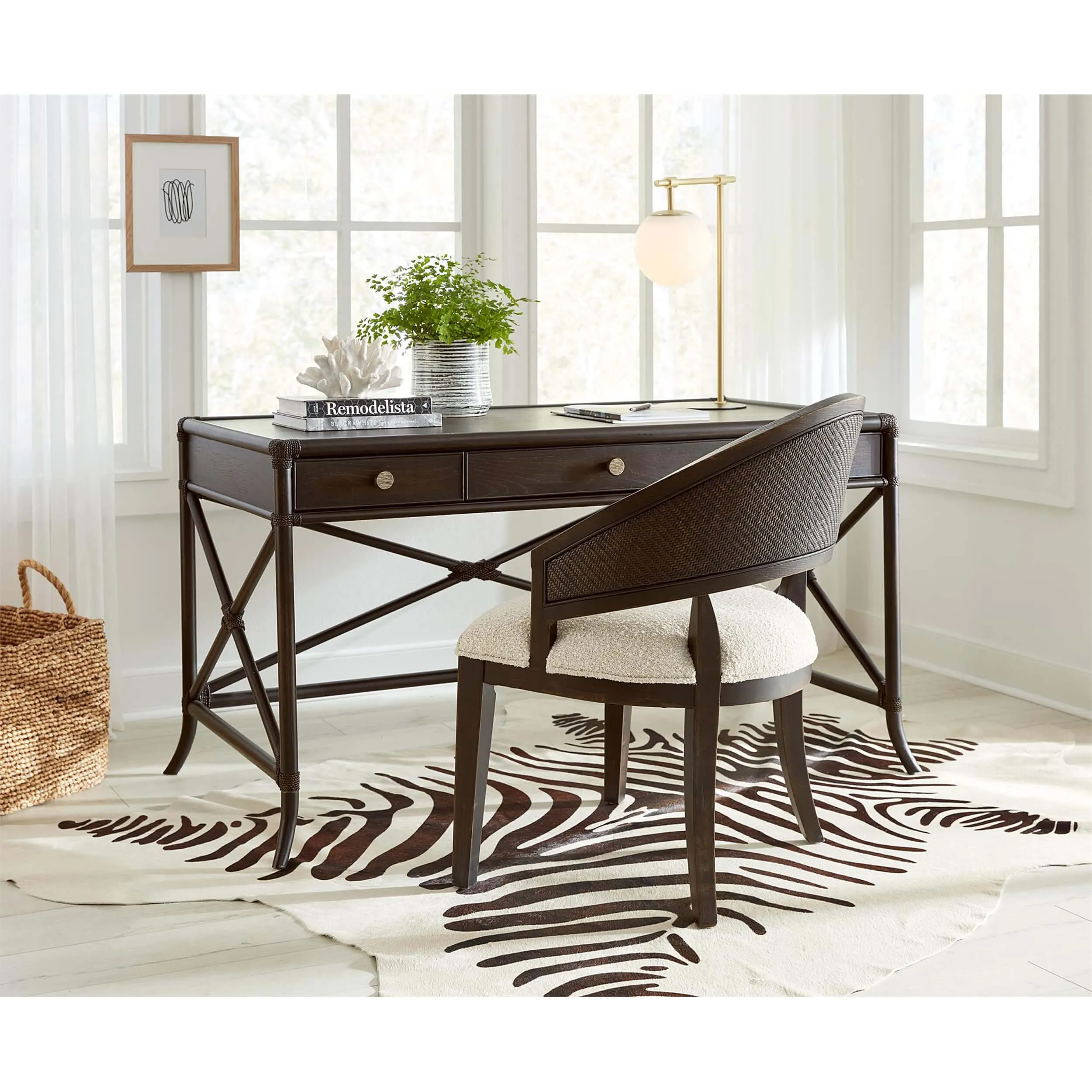 Retreat Cane Barrel Back Chair, Black Sand, Set of 2