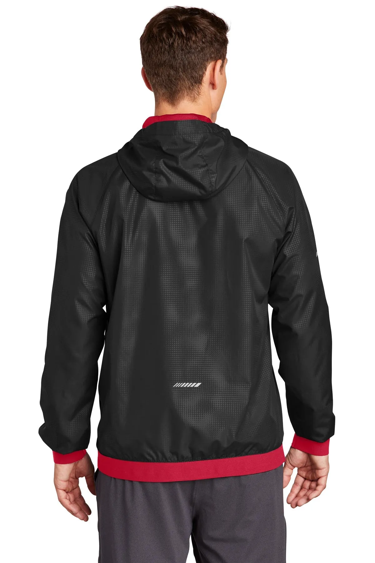 Sport-Tek Embossed Hooded Custom Wind Jackets, Black/ True Red
