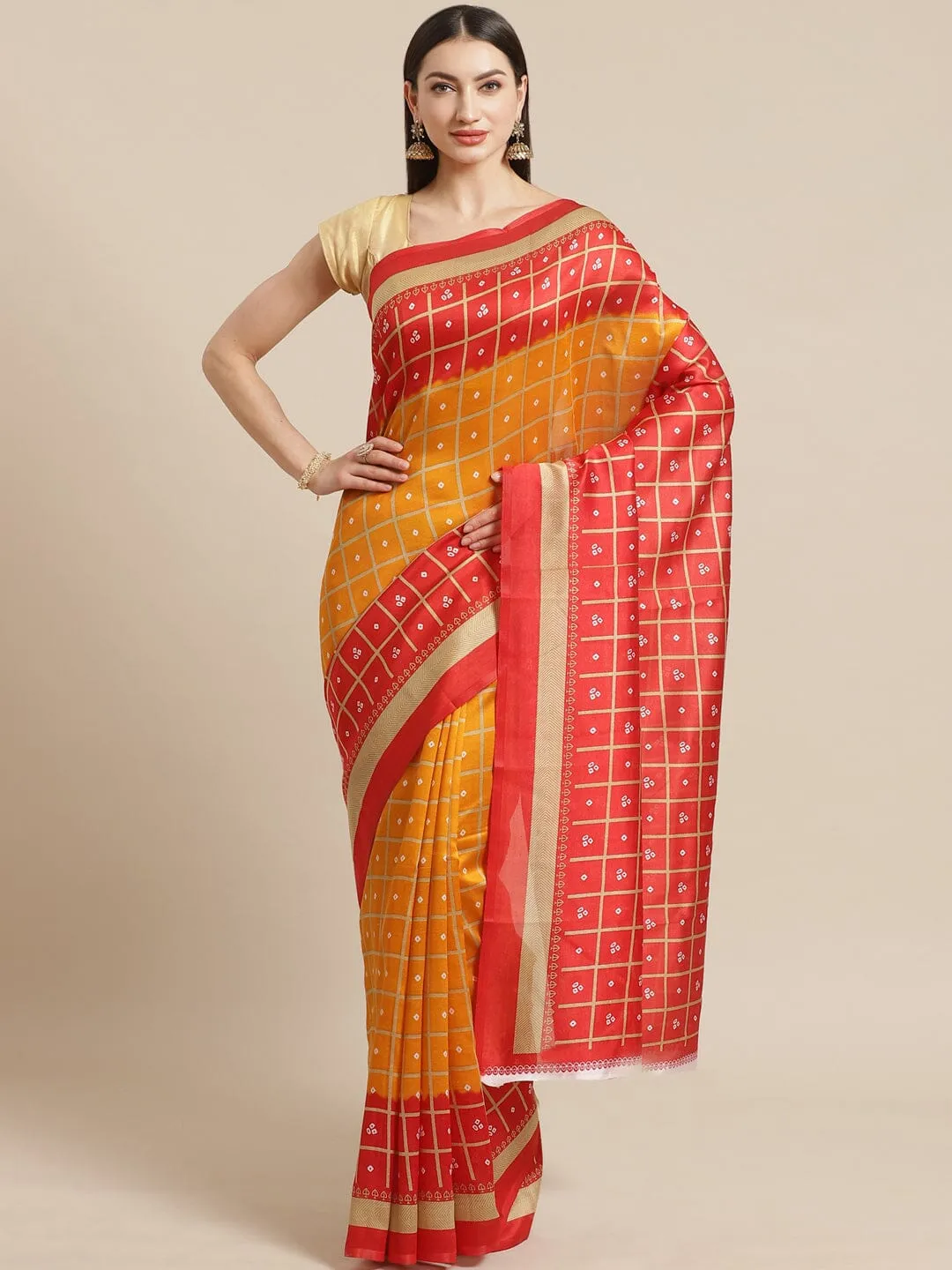 SVB Saree Yellow And Red Mysore silk saree