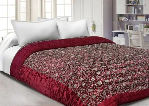 SVT Double Bed Size Jaipuri Silk AC Quilt Razai with Gold Print- Maroon, Single