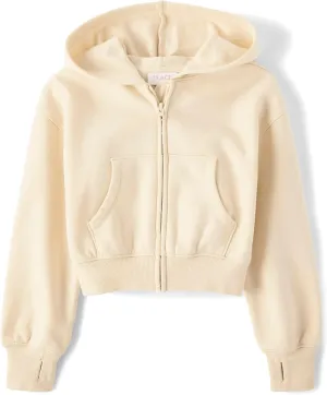 The Children's Place Girls' Long Sleeve Fleece Cropped Hooded Zip Up