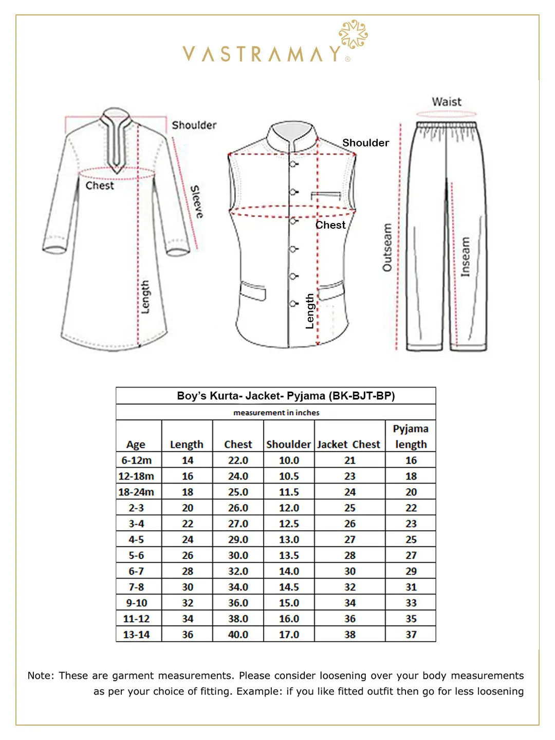 VASTRAMAY Boys' Maroon Jacket,Kurta And Pyjama Set.