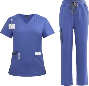 VIAOLI Scrubs Set for Women - Modern V-Neck Top & Tapered Leg Jogger Pants Multiple Pockets Nursing Uniforms