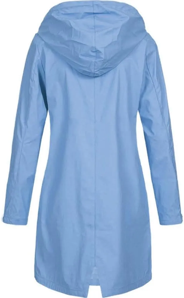Women Long Rain Jackets Drawstring Long Sleeve Lightweight Raincoat Waterproof Fall Striped Climbing Trench Coats