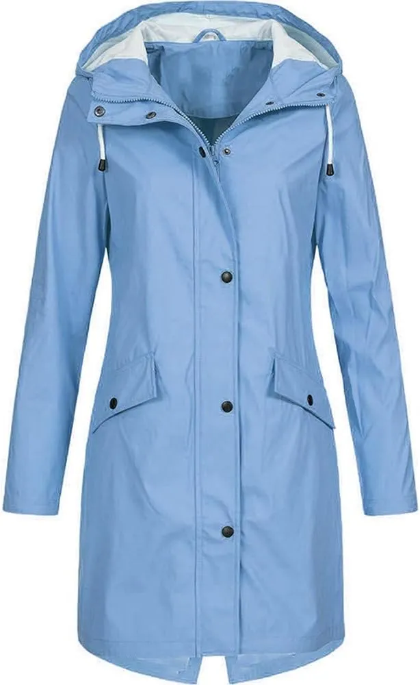 Women Long Rain Jackets Drawstring Long Sleeve Lightweight Raincoat Waterproof Fall Striped Climbing Trench Coats