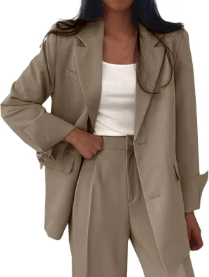 Women's Blazer Jackets Fall Long Sleeve Open Front Button Work Office Suit Jacket with Pockets
