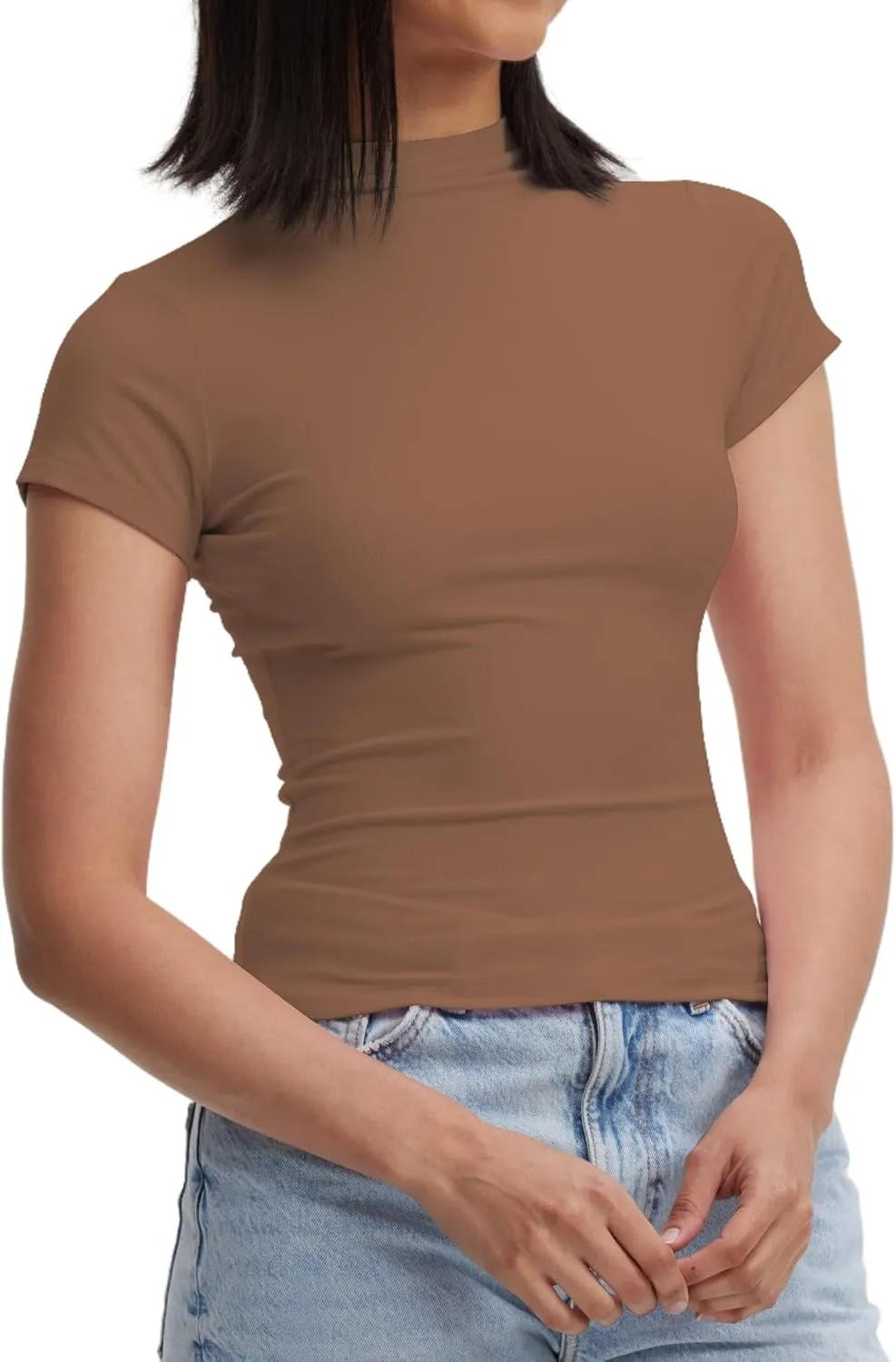 Womens Short Sleeve/Sleeveless Mock Turtleneck Stretch Fitted Underscrubs Layer Tee Tops