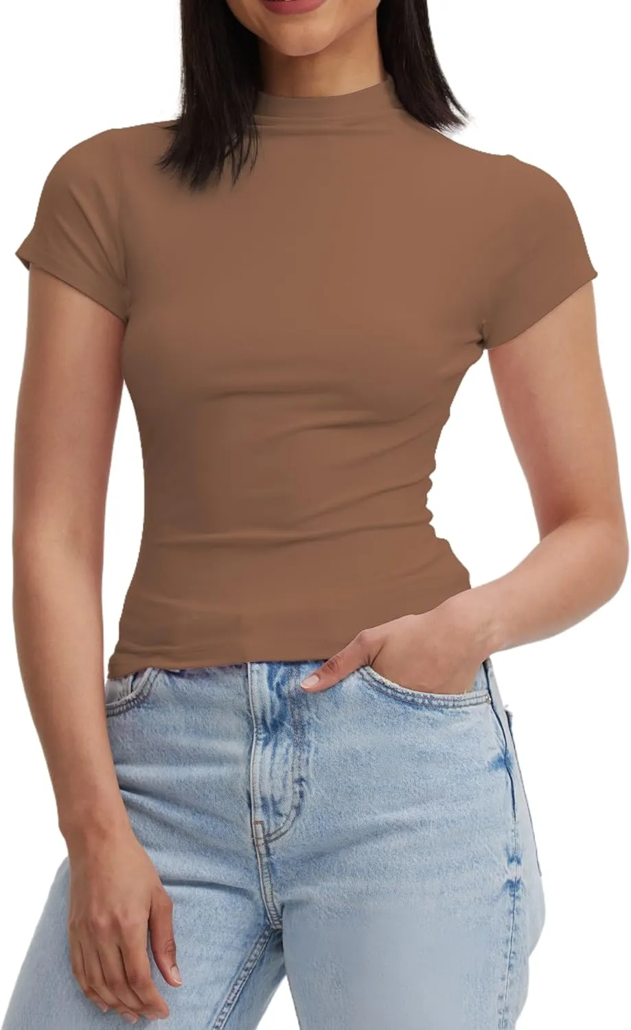 Womens Short Sleeve/Sleeveless Mock Turtleneck Stretch Fitted Underscrubs Layer Tee Tops