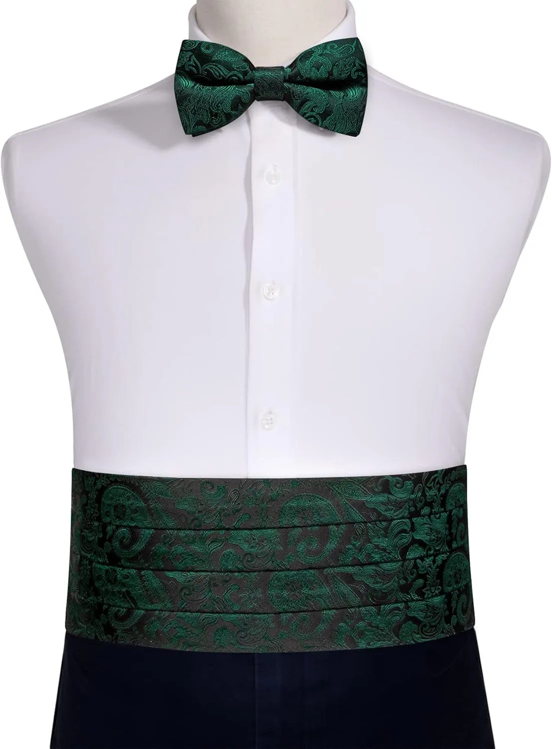 YOHOWA Men Cummerbund Bow Tie Set Silk Paisley Formal Pre-Tied Bowtie Pocket Square Cufflinks Wedding Party Prom