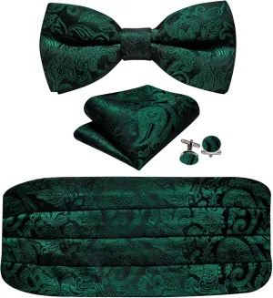 YOHOWA Men Cummerbund Bow Tie Set Silk Paisley Formal Pre-Tied Bowtie Pocket Square Cufflinks Wedding Party Prom